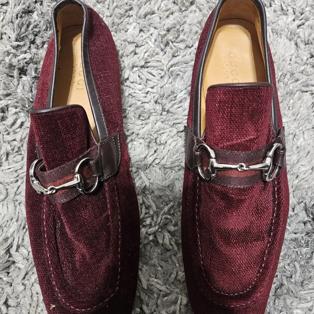 Gucci Burgundy Velvet Horsebit Loafers Size 9.5